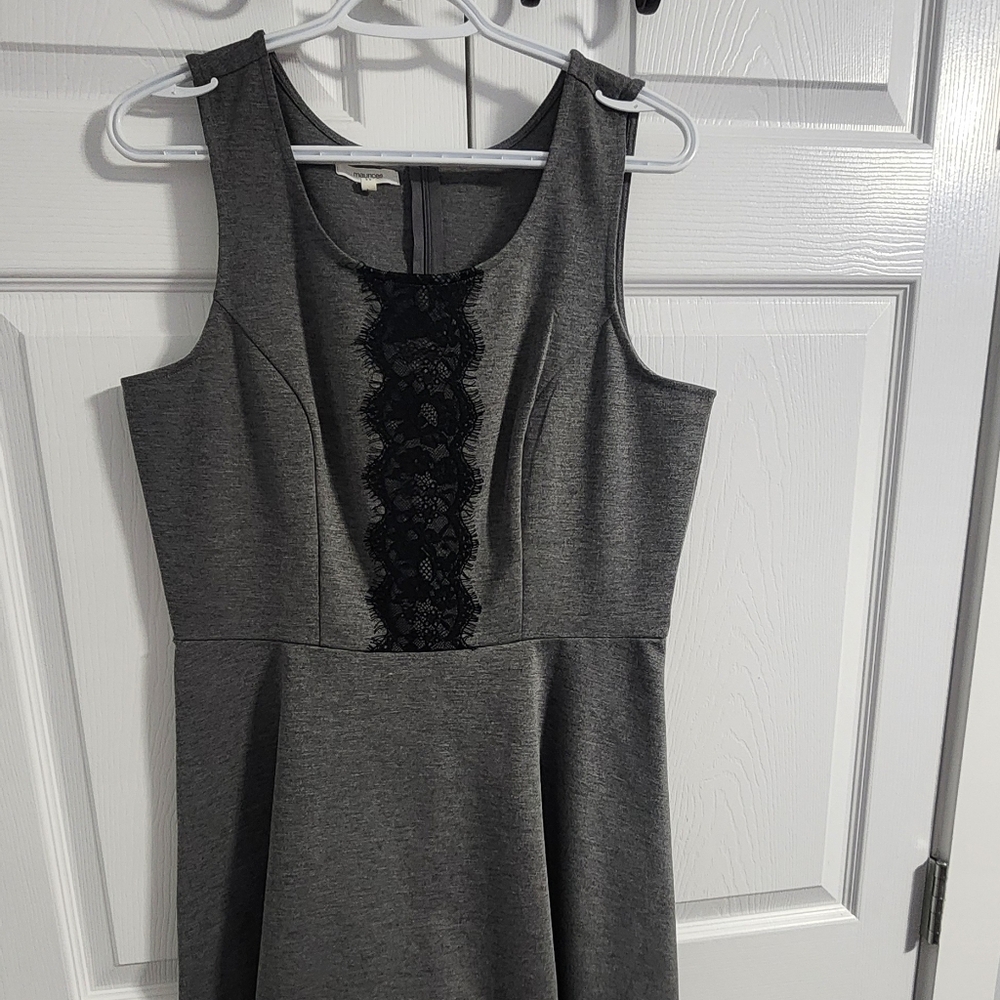 Maurices Charcoal Dress with Black Lace Trim
